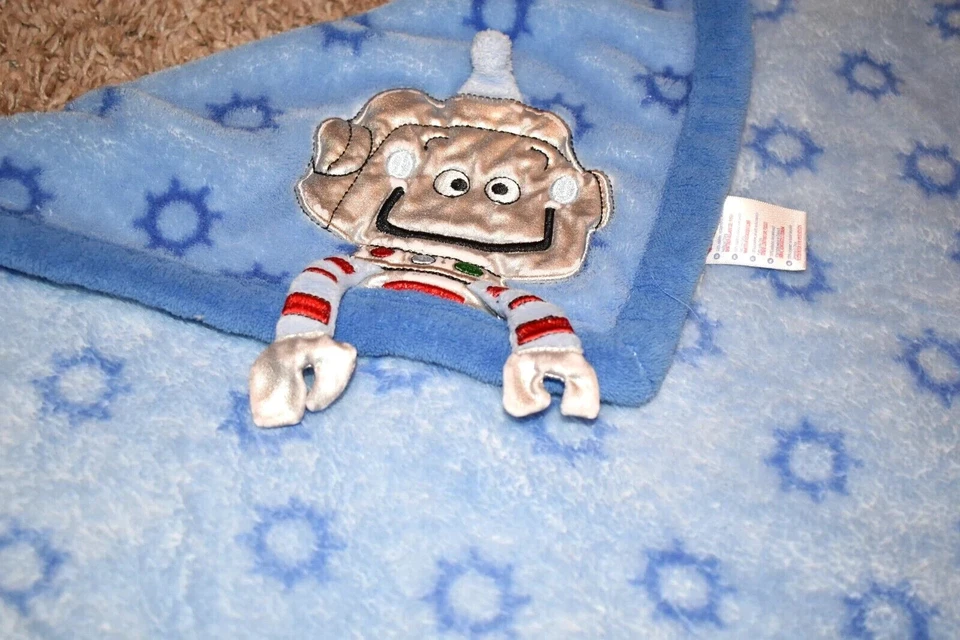 F8 !WOW! Vintage Babies R US Blue Plush ROBOT Baby Crib Blanket Comforter - Image 3 of 4