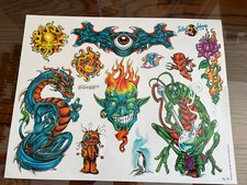  Lot 23 Vintage Tattoo flash art paper sheet William Webb II 2002