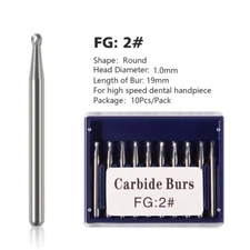 10-100Dental Round Carbide Steel Drills Burs FG-02 Bur for High Speed Handpiece