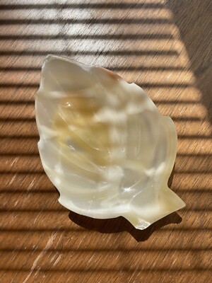 Vintage Onyx Stone Carved Leaf Trinket Dish Read Damaged