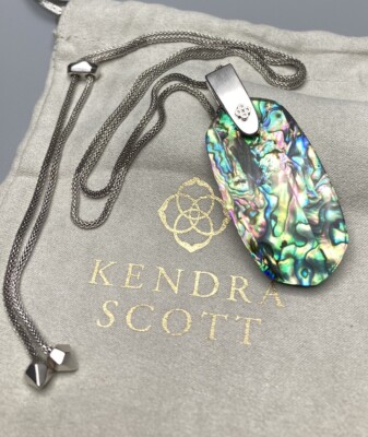 Kendra Scott Inez Long Pendant Necklace In Faux Abalone Shell / Silver NWOT