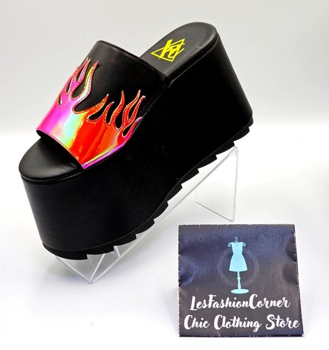 NWOB YRU Women's Gwen Flame Holographic Platform Chunky Heel Shoes Size 7 2465 - Picture 15 of 16