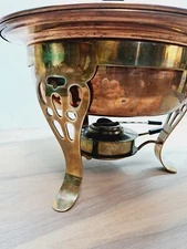Vintage Copper Chafing Dish/ Fondue Set Party Server Nice Patina