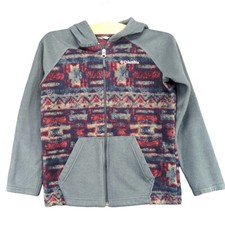 Columbia Girl's Full Zip Fleece Hooded Jacket Medium Multi Aztec Raglan Sleeve