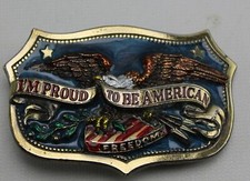 Vintage Proud to Be an American Belt Buckle 1984