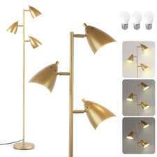 Tree Floor Lamp for Living Room, Industrial 3-Light Standing Lamp Metal Gold