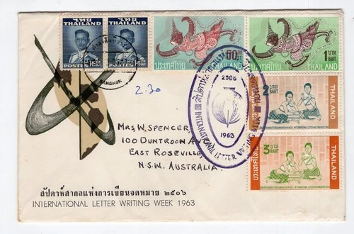 Thailand pretty 1963 cover to Australia with pictorial oval postmark