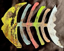 Brutalist Metal Fish Wall Art Hecho en México SKELETON FISH 12” x 9” Rainbow