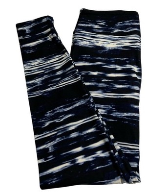 LuLaRoe Leggings OS One Size BLUE BLACK Rain Water TIE DYE Stripe Water Casual