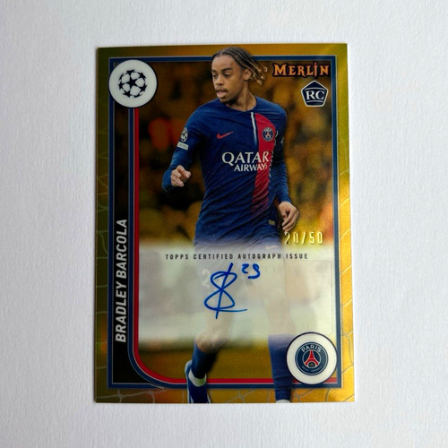 Topps Merlin UEFA 2023-24 Bradley Barcola RC Auto Gold Refractor /50 AU-BB PSG