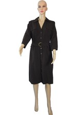 Harve Benard Brown Belted Shirt Dress 3/4 Sleeve Button Front w/Pockets Size 8