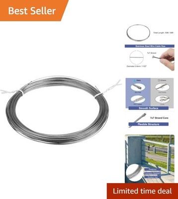 High-Strength 7x7 Stainless Steel Cable 1/32'' (0.8mm) - 98ft Industrial Use