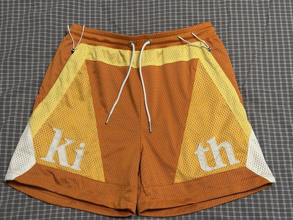 RARE 2023 KITH TURBO SHORTS MESH AURA ORANGE/YELLOW/WHITE SZ S