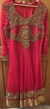Red Anarkali Salwar Kameez with Gold Embroidery Net, XXL 