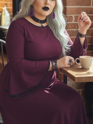 Whimsigoth Vampire Dark Romantic Purple Plum Bell Flutter Sleeve Maxi Dress