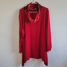 Susan Graver Womens Size 3X Red Cowl Neck Liquid Knit Sharkbite Hem Business