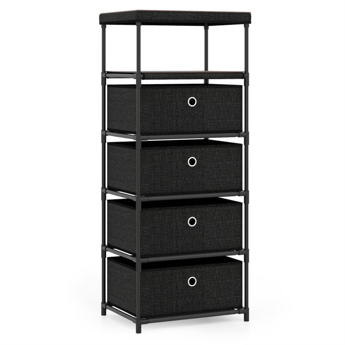 4-Drawer Fabric Storage Cabinet -Removable Foldable Drawers, Industrial Wood Top