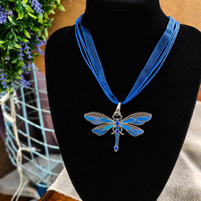 Beautiful ladies/girl blue dragonfly necklace with gift bag