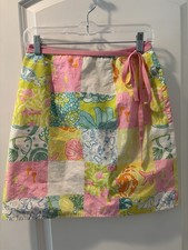 Vintage Lilly Pulitzer Patchwork Wrap Skirt Beach Turtle Fish Women  s Sz 4