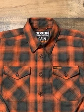 Dixxon Flannel Shirt Mens Small Orange Black Plaid Rain Hail Or Shine Biker