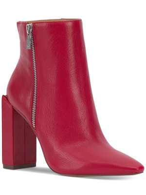 JESSICA SIMPSON Womens Red Timea Toe Block Heel Leather Boots Shoes 8.5 M