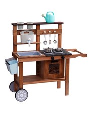 ROBOTIME Mud Kitchen for Kids Outdoor with Wheels, Fun Wooden Kid Kitchen