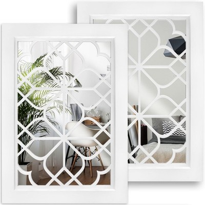 Set of 2 Rectangular Wall Mirror Gorgeous Rustic Farmhouse Accent Mirror White