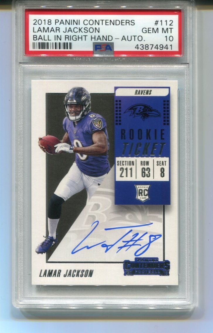 2018 Contenders Lamar Jackson Rookie Ticket Auto #112 PSA 10