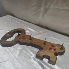 Vintage Wood Key Hanger 4 Hooks Decoration Wall Hanging Handmade 12"