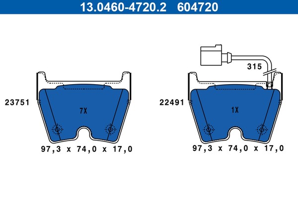 ATE Bremsbelagsatz Scheibenbremse 13.0460-4720.2 FüR Audi Q3 8UB 8UG A3 8VA 8VF-image