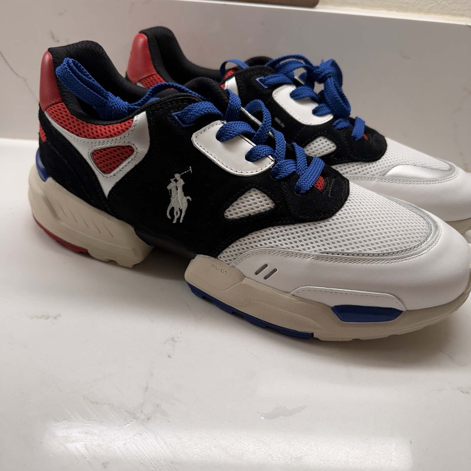 Ralph Lauren Polo Tennis Shoes Men's 13 JGR PP-SK-ATH White Black Red Blue New!!