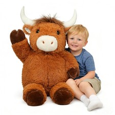 35" Giant Highland Cow Stuffed Animal, Cuddly Scottish Cattle Plush Pillow, Soft