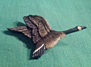 Flying Canadian Goose Figural Realistic Brooch Type Pin Hand Painted Ceramic