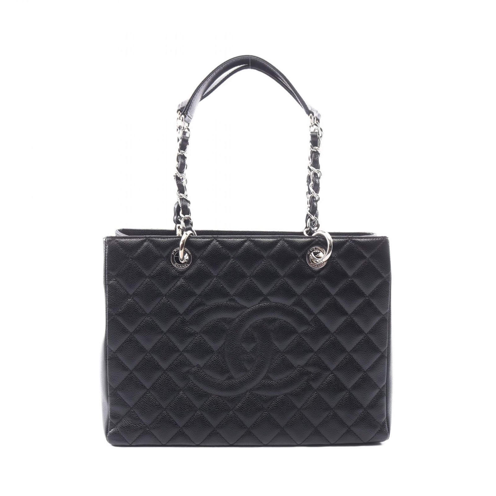CHANEL Matelasse Grand Shopping GST Tote Bag A50995 Leather Black Used Women SHW
