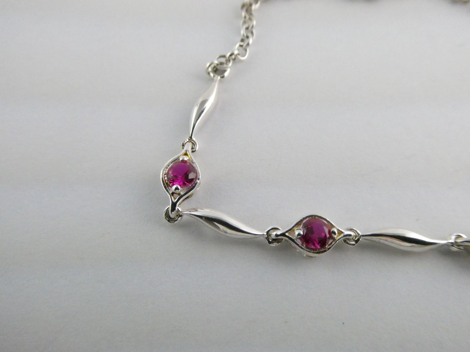 Sterling Silver Lab Created Ruby Link Bracelet 92… - image 8