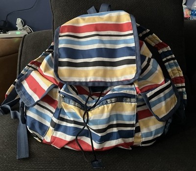 LeSportsac Voyager Backpack Stripe Vintage Beach Bag Compartments