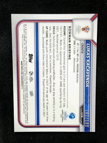2022 Bowman Chrome Road to UEFA Under21 Lukas Kacavenda Kačavenda Green /199 - Picture 2 of 2