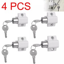 4Pcs White Sliding Patio Door Catches Locking Set Window Bolt Security Lock Keys