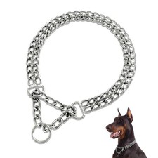 Dog Chain Collar Metal Martingale Anti Chew Training Collars Chew Proof, Chro...
