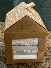 Mud Pie Cotton Dish Towels “Family Makes This a Home” Set Of Three White & Gray