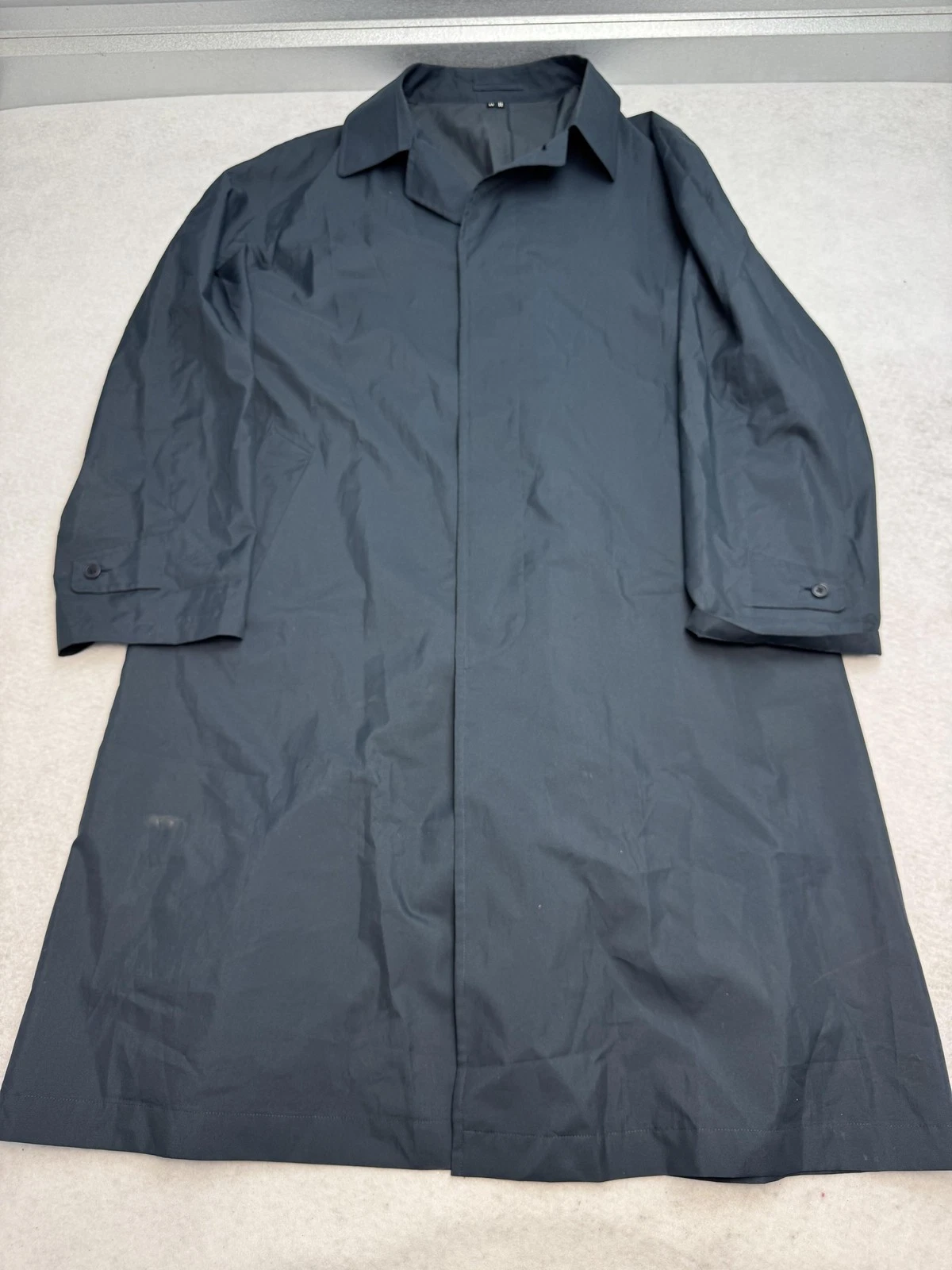 Saks Fifth Avenue Coat Mens 44 Navy Microfiber Rain Button Lined Japan Long