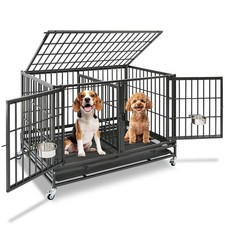 Homey Pet 43 Heavy Duty Stackable Dog Crate with Divider, Bowls, 3 Doors, Wheels