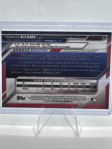 2016 Bowman Chrome Prospect Auto Franklyn Kilome #CPA-FK Auto - Picture 3 of 3