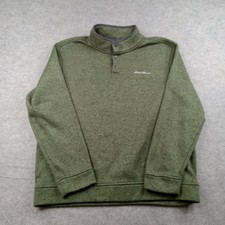Eddie Bauer Sweatshirt Mens XL Green Radiator Fleece Snap Mock Neck Pullover