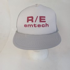 Baseball Cap Hat R/E Emtech Gray & Foam White Snapback Mesh Vintage Trucker