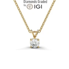 IGI Lab Grown Diamond E VVS2 1.50 CT Round Solitaire Pendant Necklace 14K Gold