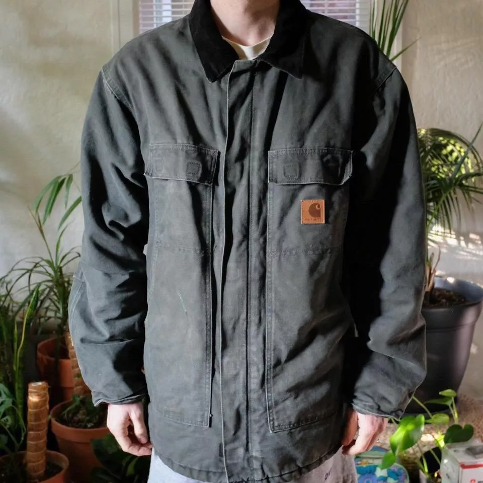 Carhartt Jacket Army Green Zip Up Work Chore Jacket in Oil Moss