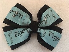 Girls Hair Bow 4" Wide Mo Willems Pigeon Blue Ribbon Black French Barrette