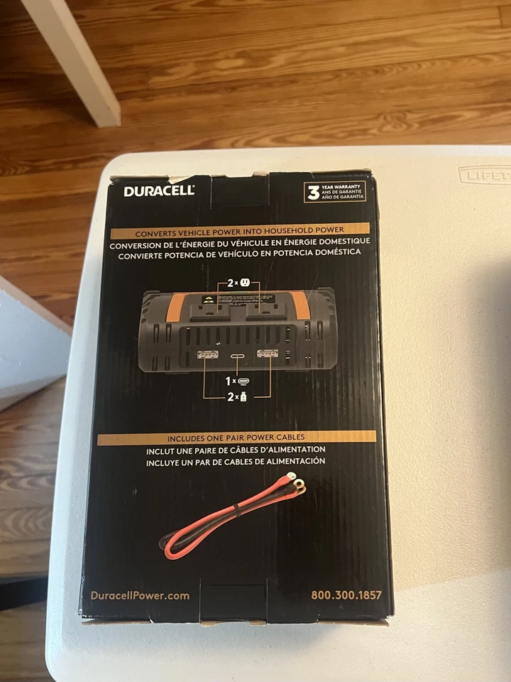 Duracell 1000W High Power Inverter Continuous Power DC1000INVC w/ Input Cables - Image 3 of 3