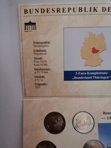 ❤️2-Euro-Münzen-Komplett-Satz 2022  - Bundesland Thüringen Wartburg  - Bild 3 von 6